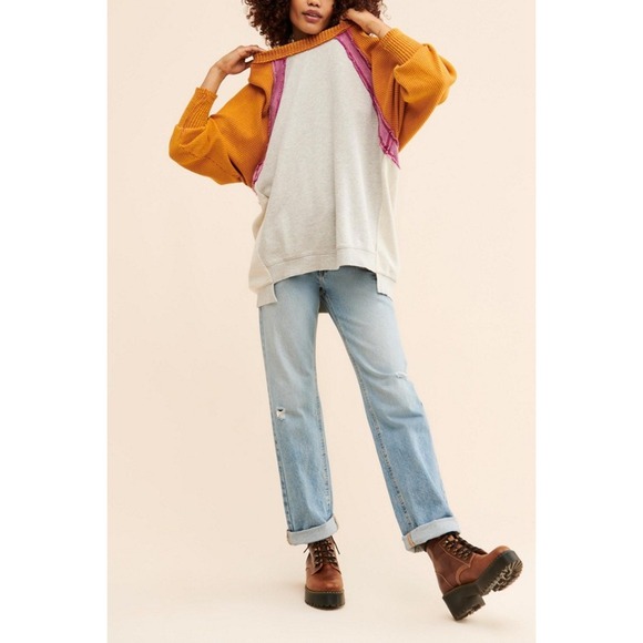 Free People Pitcher Oversized Pullover Yellow Sleeves Size Medium - Picture 4 of 4